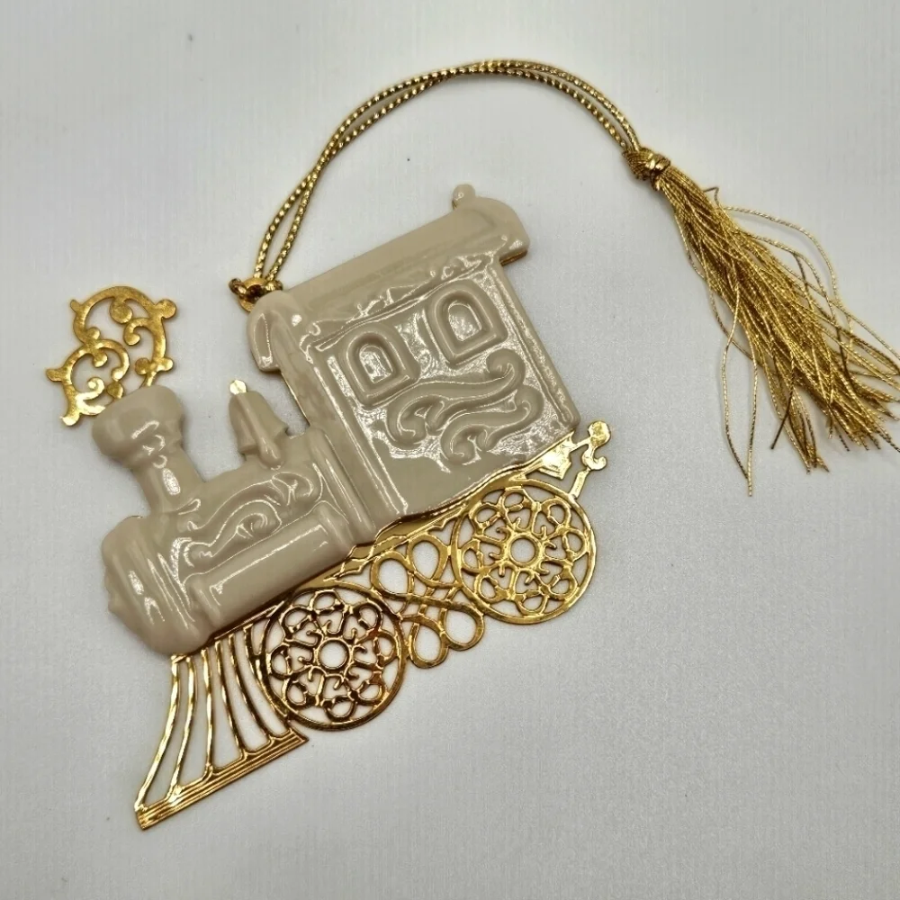 VINTAGE Lenox 1994 Porcelain Christmas Gold Train Engine Holiday Ornament Box